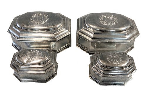 Lot 366 - Dublin - A set of four early 20th century silver dressing table boxes