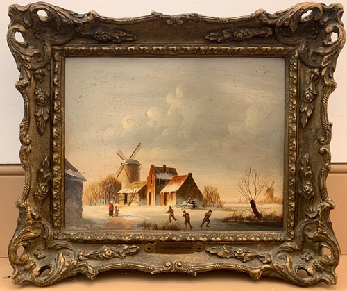 Lot 601 - J Van Der Bloom Winter landscape with figures...