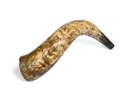 Lot 227 - A powder horn, 18th century