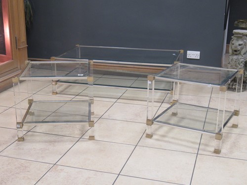 Lot 495 - A pair of polished metal glass topped perspex...