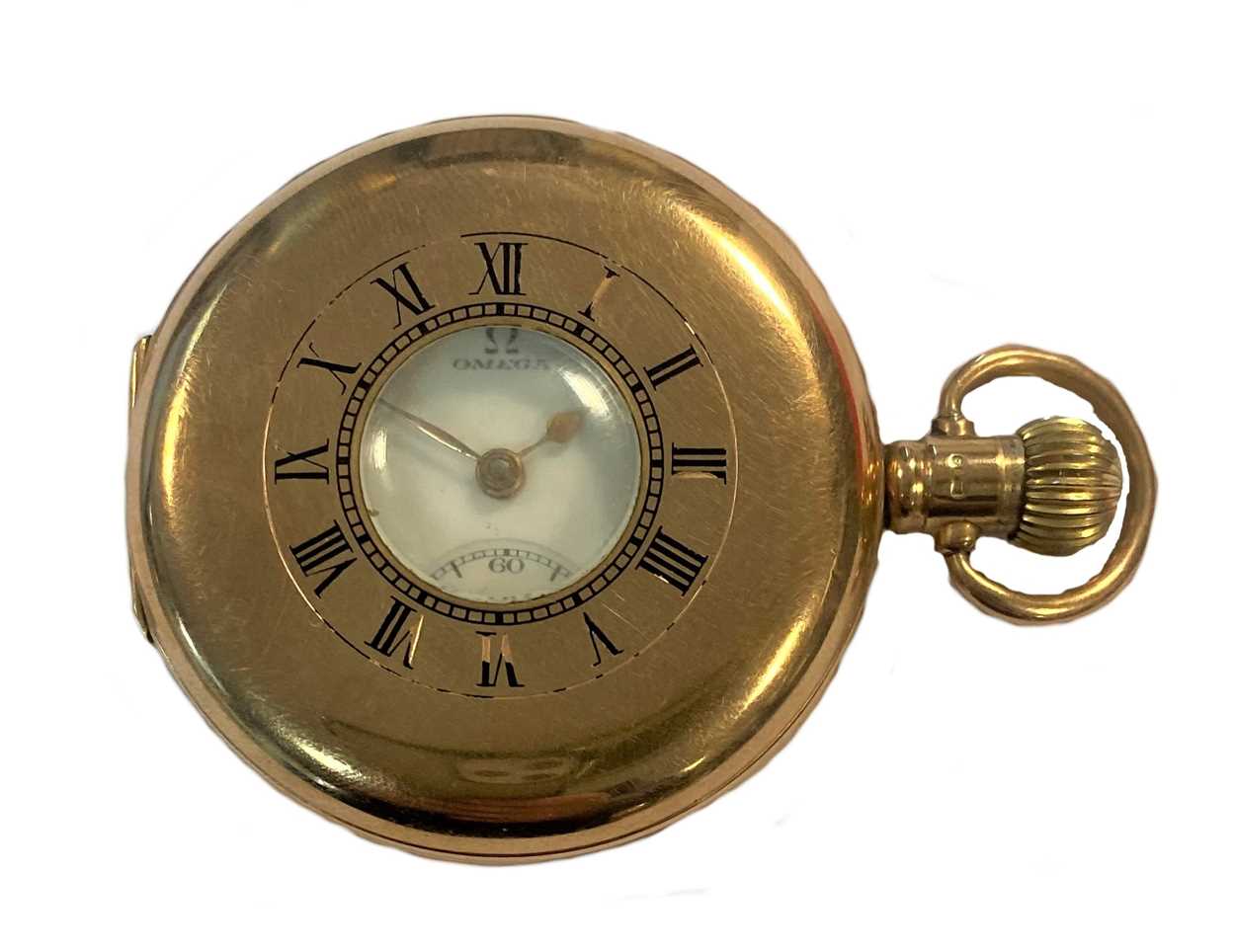 Lot 276 - Omega - A 9ct gold half hunter pocket watch