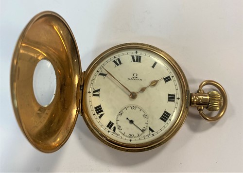 Lot 276 - Omega - A 9ct gold half hunter pocket watch