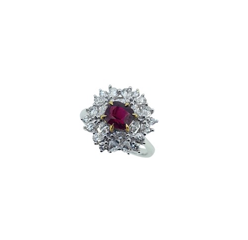 Lot 218 - A Burmese ruby and diamond cluster ring