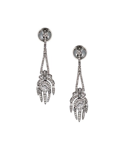 Lot 203 - A pair of diamond tassel ear pendants
