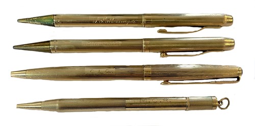 Lot 431 - A collection of four 20th century 9ct gold writing instruments