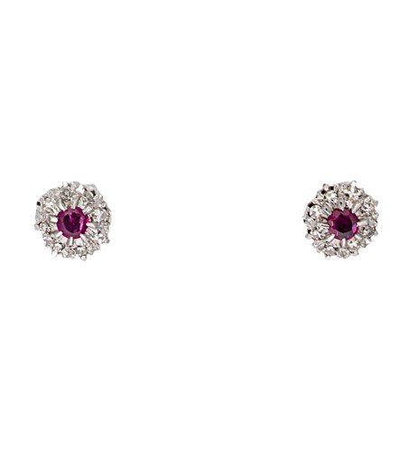 Lot 161 - A pair of ruby and diamond cluster ear studs