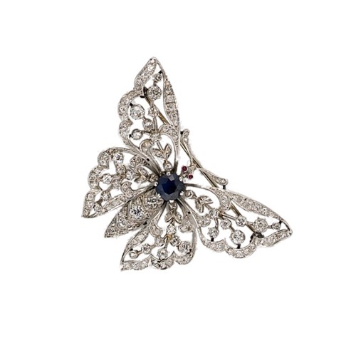 Lot 172 - An early 20th century sapphire and diamond butterfly brooch