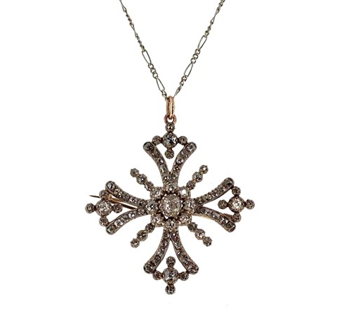 Lot 126 - A 19th century diamond set Maltese cross pendant on a later chain