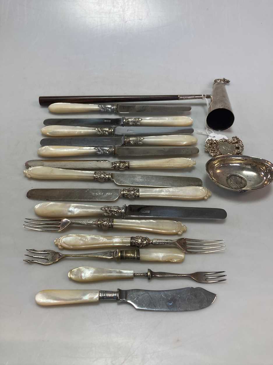 Lot 219 - A pair of silver grape scissors, a silver...