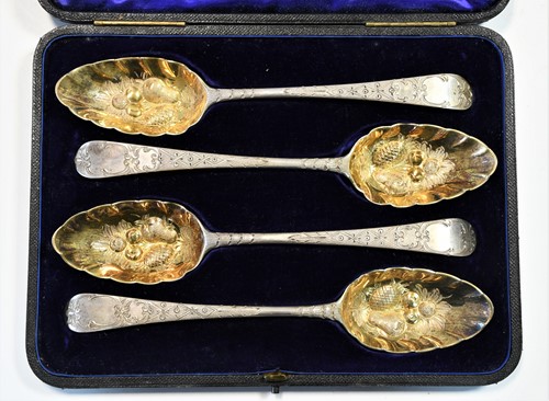 Lot 481 - A set of four George III 18th century silver tablespoons with later decoration