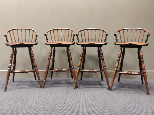 Lot 713 - A set of 4 stick back bar stools with elm sets...