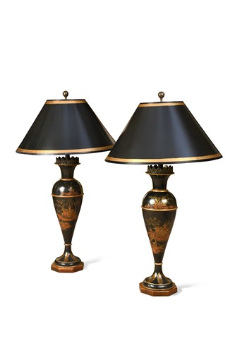 Lot 437 - A pair of tole ware lamps, modern