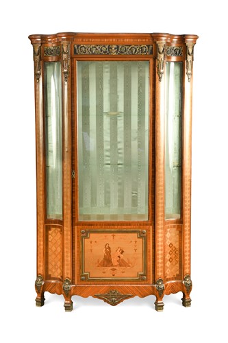 Lot 265 - A Continental gilt mounted and marquetry vitrine of shaped outline, late 19th century