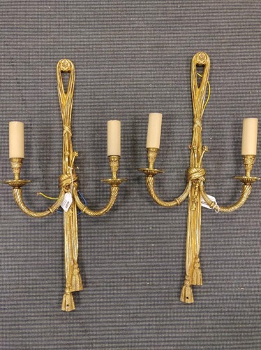 Lot 222 - A pair of modern gilt metal twin branch wall...