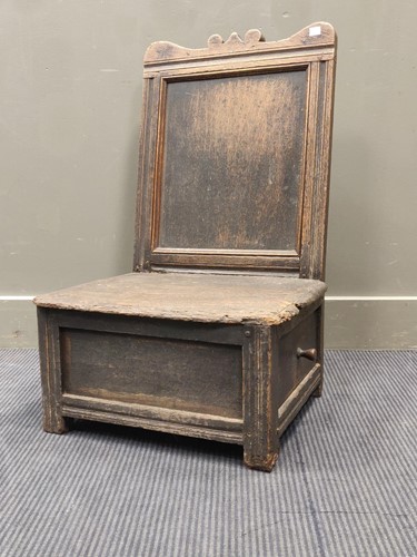 Lot 690 - An oak box seat with single end drawer, 19th...