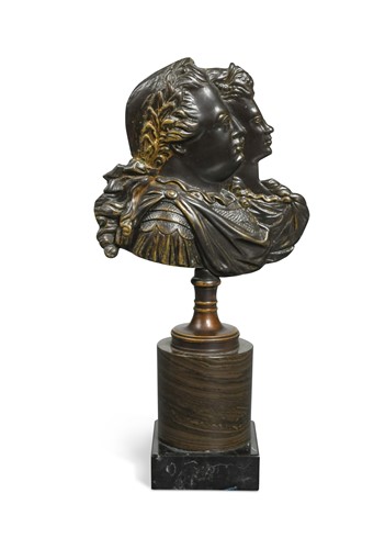 Lot 300 - A bronze portrait relief of Marie Antoinette and Louis XVI, 19th century