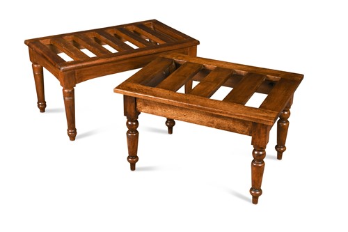 Lot 403 - A matched pair of late-Victorian/Edwardian mahogany luggage stands