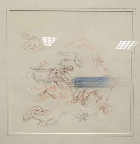 Lot 564 - Pencil studies of hands playing the piano,...