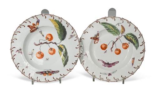Lot 427 - Four Chelsea Derby plates, circa 1765