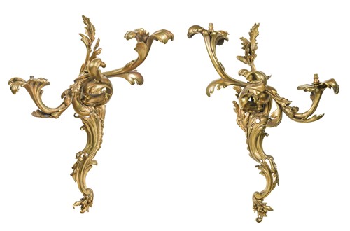 Lot 244 - A pair of gilt-bronze wall lights in the Rococo manner, 19th century