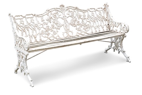 Lot 533 - A cast iron white painted Coalbrookdale style garden bench, 19th century