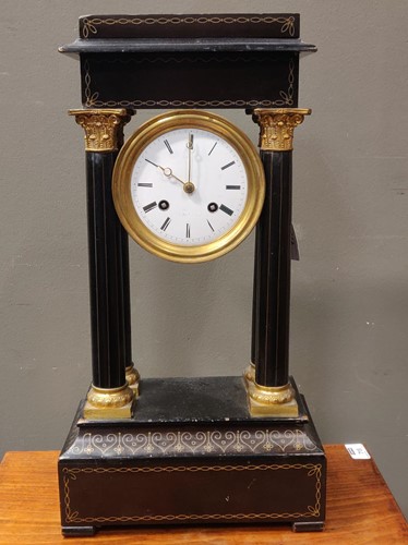Lot 778 - A French 19th century ebonised portico clock,...
