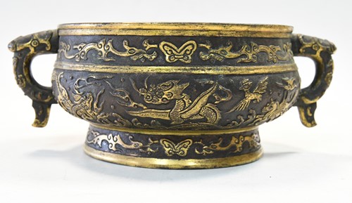Lot 154 - A Chinese gilt bronze Gui, Hu Wenming, Ming Dynasty, 16th century