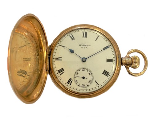 Lot 280 - Waltham - an early 20th century full hunter pocket watch and accompanying Albertina