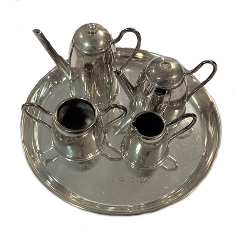 Lot 397 - A 20th century silver miniature 4-piece tea set and tray