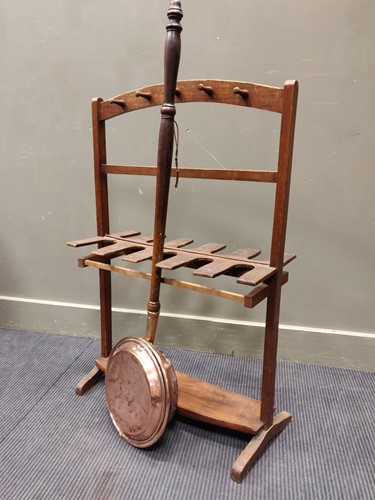 Lot 727 - An oak stick/whip stand, 95 x 62cm; a copper...