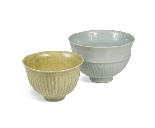 Lot 64 - David Leach OBE (British, 1911-2005),  two celadon glazed cut-sided bowls