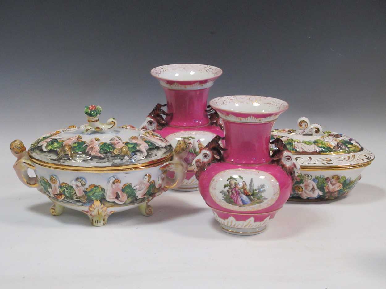 Lot 74 - A Capodimonte tureen and cover with faun and...