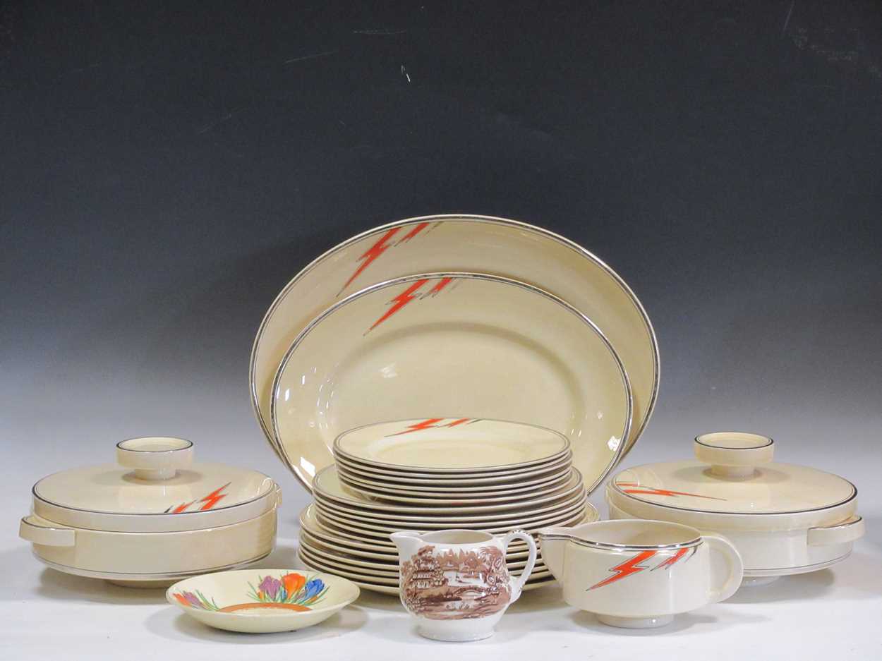 Lot 72 - Clarice Cliff Bizarre dinner china, mainly in 6s
