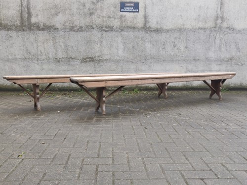 Lot 703 - A pair of late 19th century pine long benches...