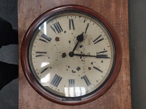 Lot 770 - A Victorian wall clock with enamel dial, 8 day...
