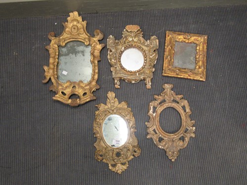 Lot 654 - Four various gilt wall mirrors and a carved...