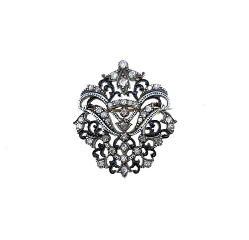 Lot 232 - Carlo Giuliano - A diamond and pearl necklace and brooch en suite