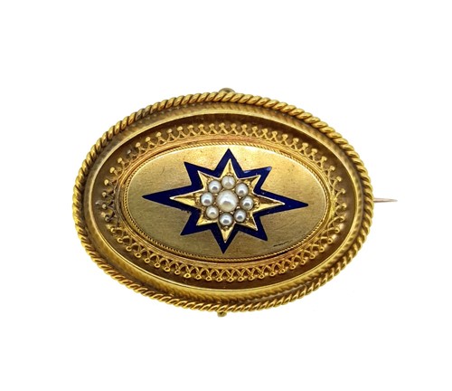 Lot 65 - A Victorian pearl and enamel memorial brooch