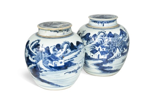 Lot 175 - A matched pair of Chinese blue and white export  ginger jars and covers, Qing Dynasty, 18th century