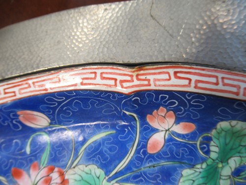 Lot 80 - A Chinese pewter and hard stone mounted hors d'...