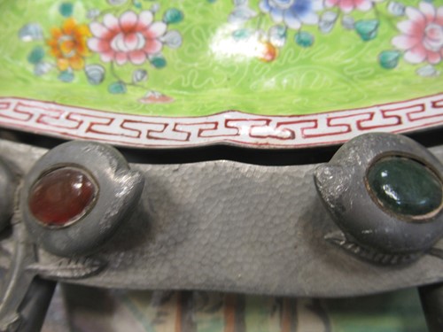 Lot 80 - A Chinese pewter and hard stone mounted hors d'...