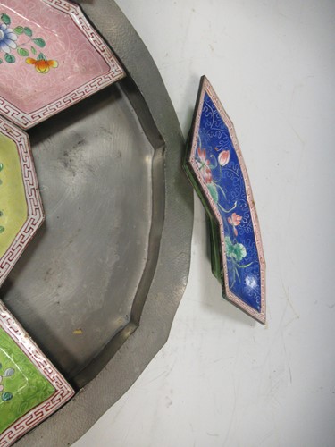 Lot 80 - A Chinese pewter and hard stone mounted hors d'...