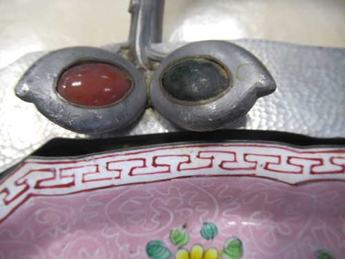 Lot 80 - A Chinese pewter and hard stone mounted hors d'...