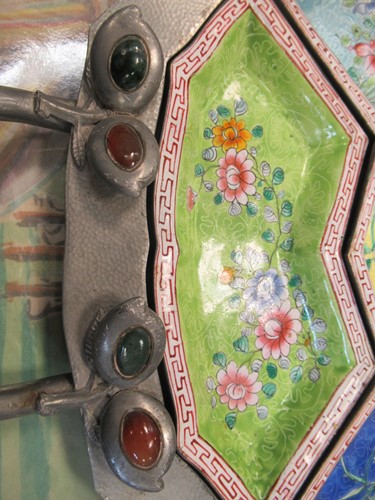 Lot 80 - A Chinese pewter and hard stone mounted hors d'...