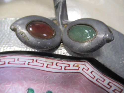 Lot 80 - A Chinese pewter and hard stone mounted hors d'...