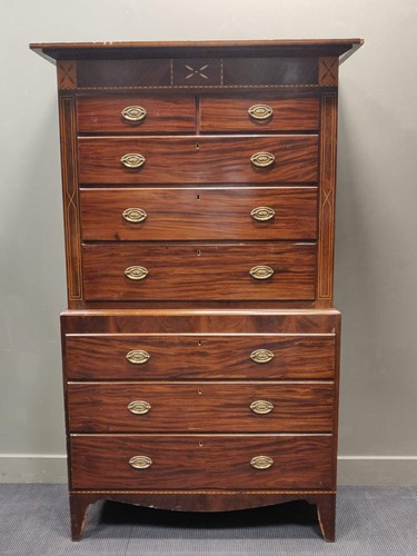 Lot 589 - A late George III mahogany chest on chest, 202...