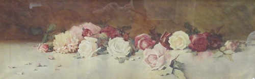 Lot 391 - A large still life of white, pink and red...