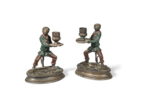Lot 627 - After Christophe Fratin, a pair of bronze candlesticks modelled as monkeys