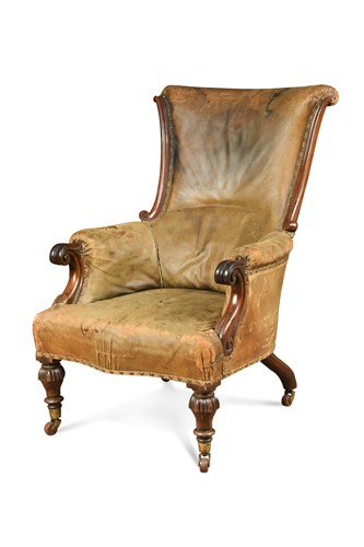 Lot 611 - A William IV mahogany leather upholstered library chair