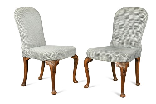 Lot 391 - A pair of George II style walnut dining chairs, 20th century